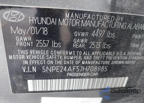 2018 Hyundai Sonata Se from USA, damaged, VIN 5NPE24AF5JH708985